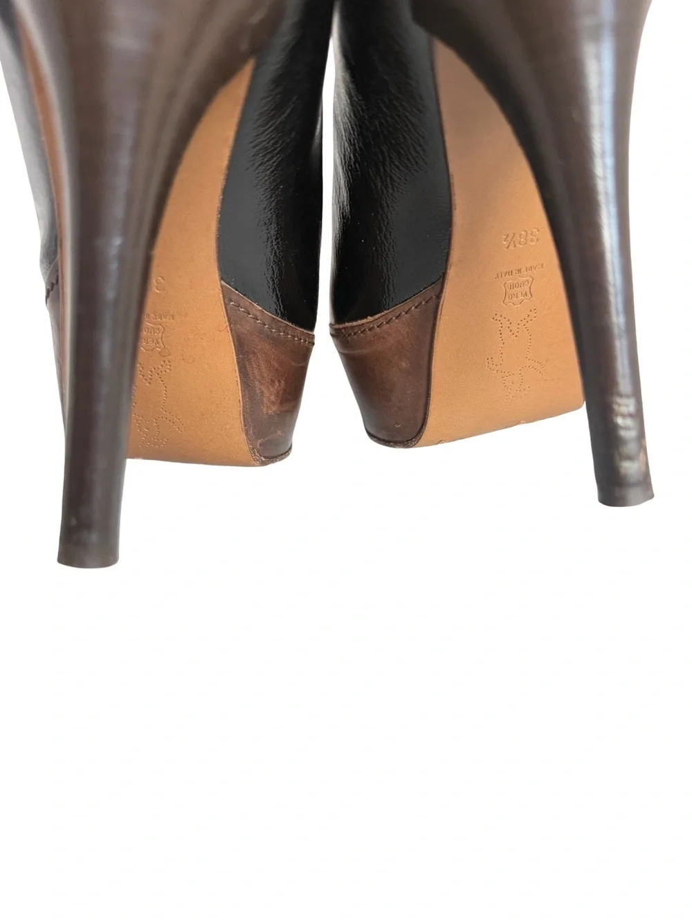 Marni Black Brown Two Tone Leather Closed Toe Platform Heels Pumps Size 8 Womens